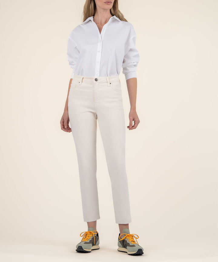 REESE ECRU HIGH RISE STRAIGHT ANKLE JEAN W/ RAW HEM