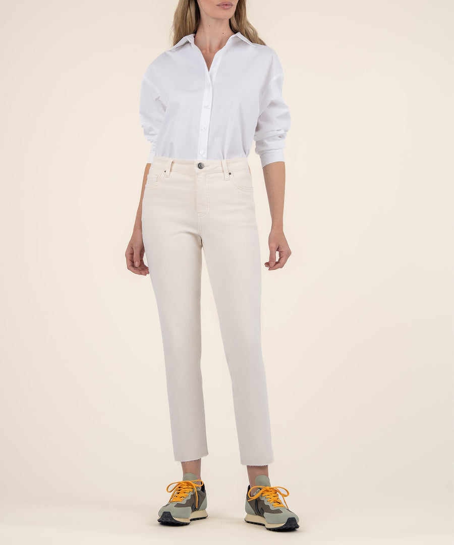 REESE ECRU HIGH RISE STRAIGHT ANKLE JEAN W/ RAW HEM

