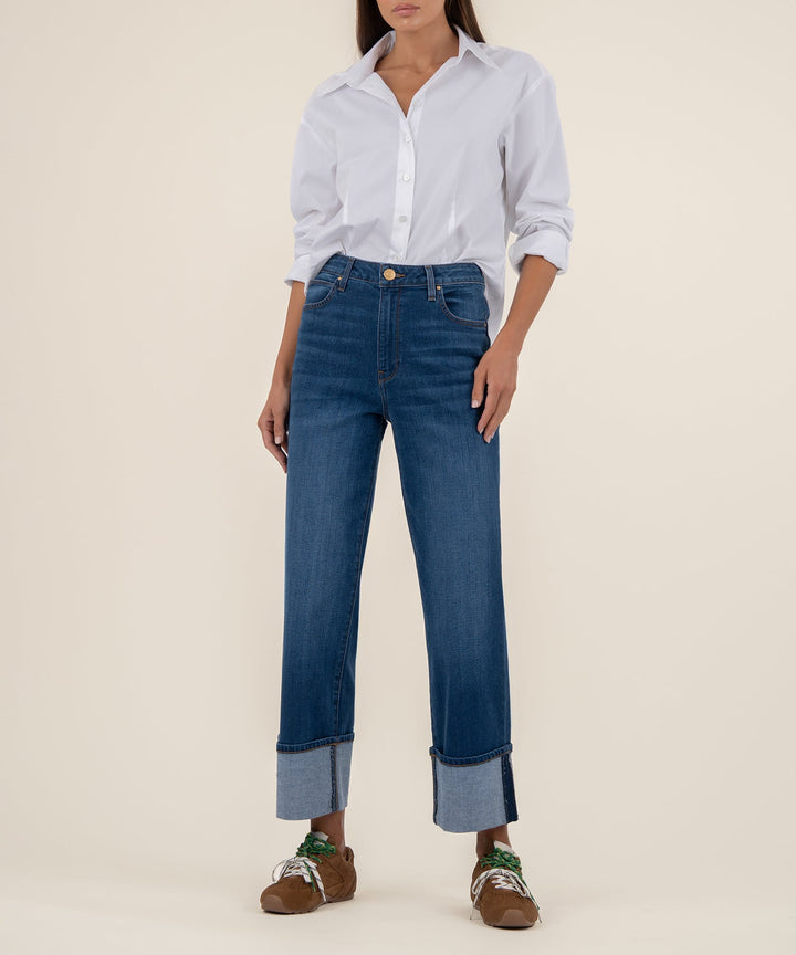 SIENNA ADMIRE WASH HIGH RISE STRAIGHT LEG CUFFED JEANS