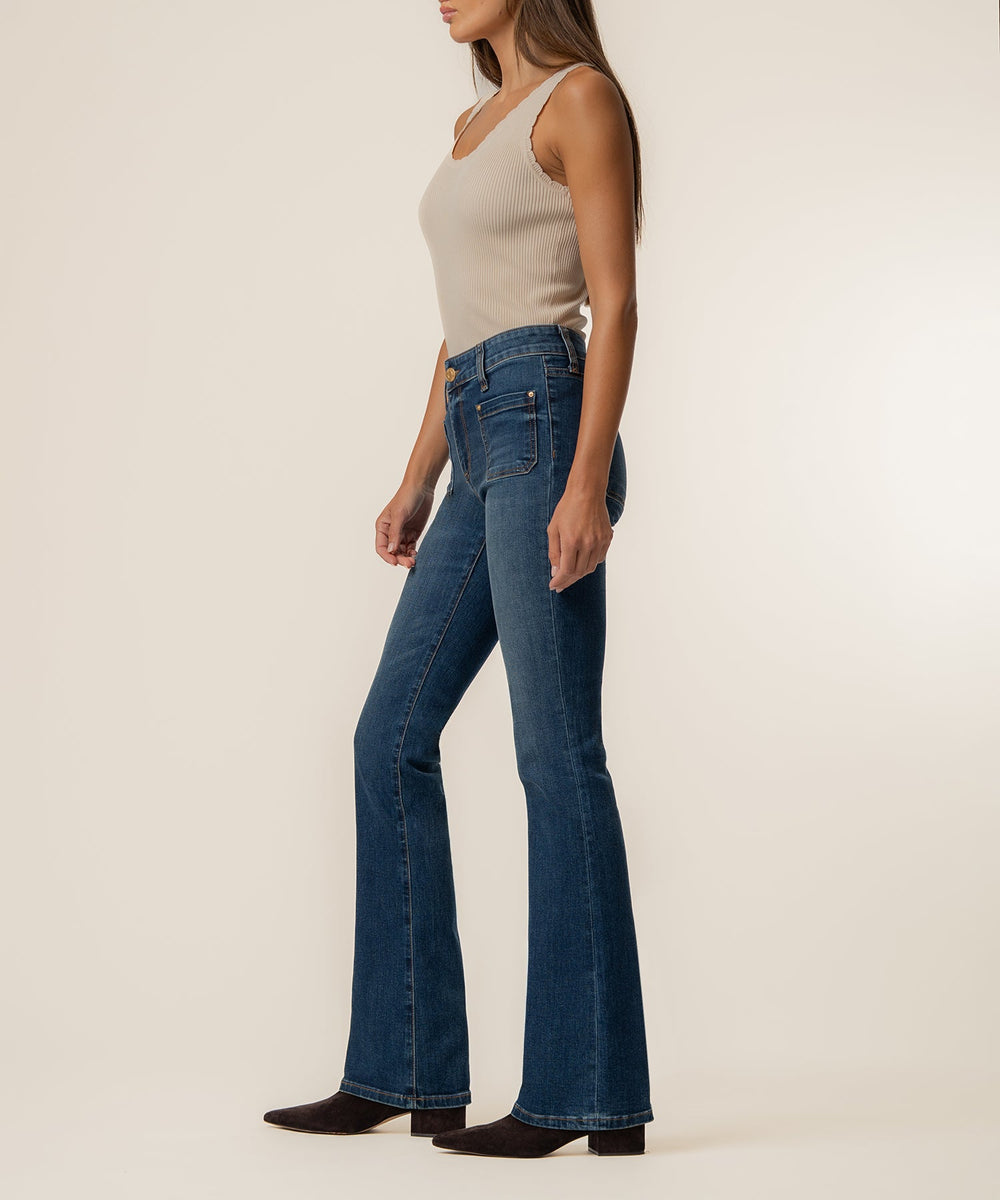NATALIE CHAMP WASH MID RISE FLARE LEG JEANS
