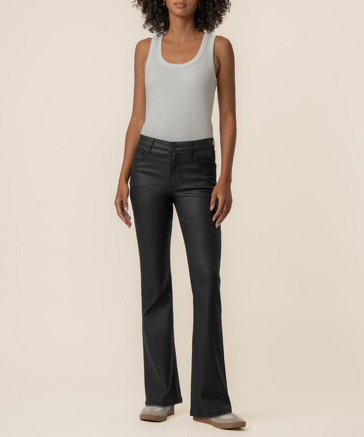 KELLY BLACK COATED HIGH RISE FLARE LEG JEANS