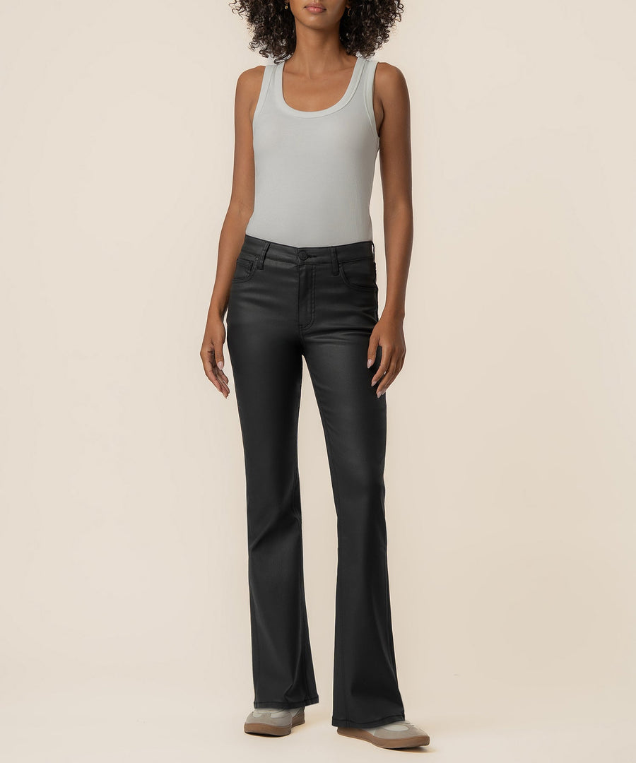 KELLY BLACK COATED HIGH RISE FLARE LEG JEANS
