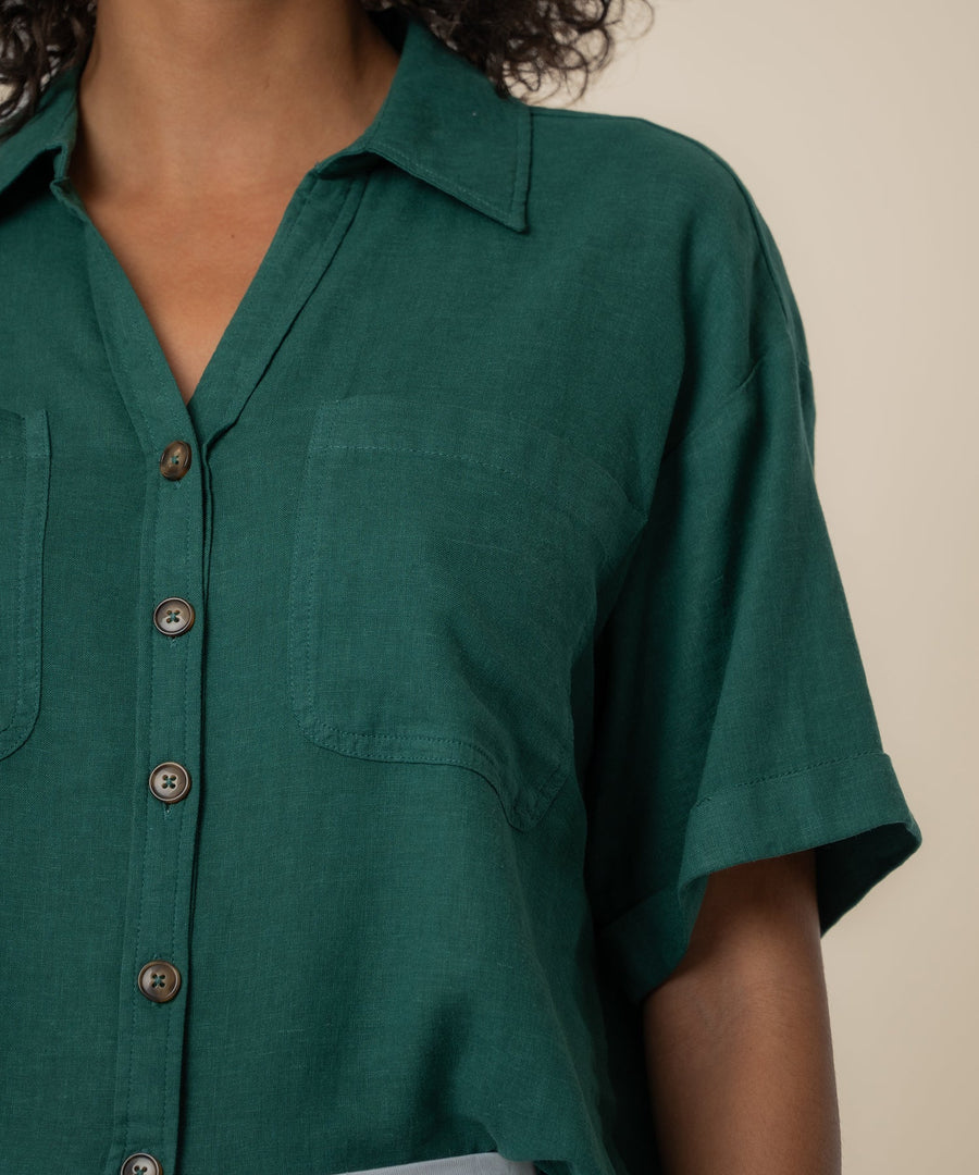 BRIANNA JUNGLE BOXY BUTTON FRONT SHIRT
