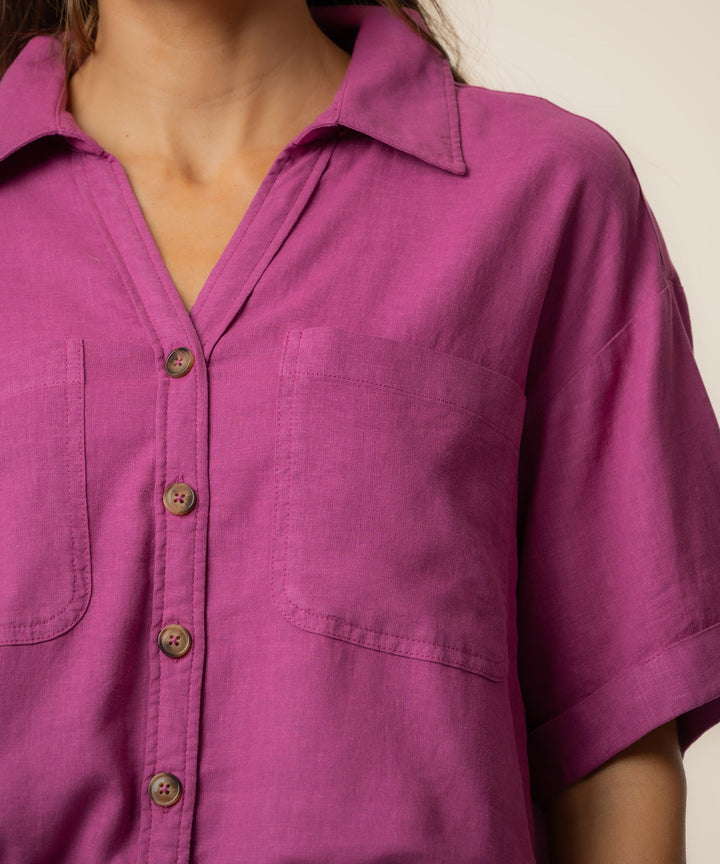 BRIANNA MAGENTA BOXY BUTTON FRONT SHIRT
