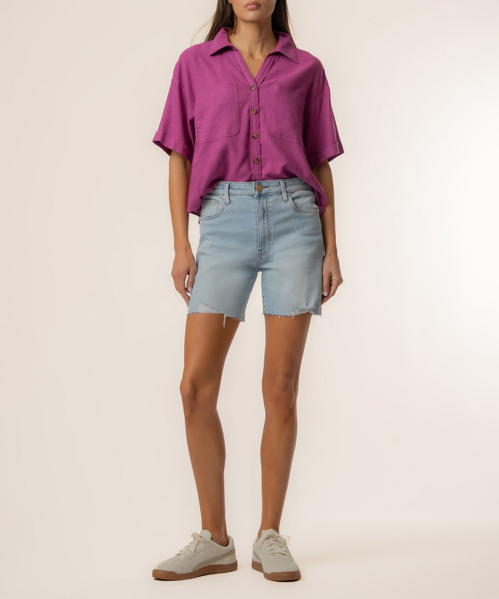 BRIANNA MAGENTA BOXY BUTTON FRONT SHIRT
