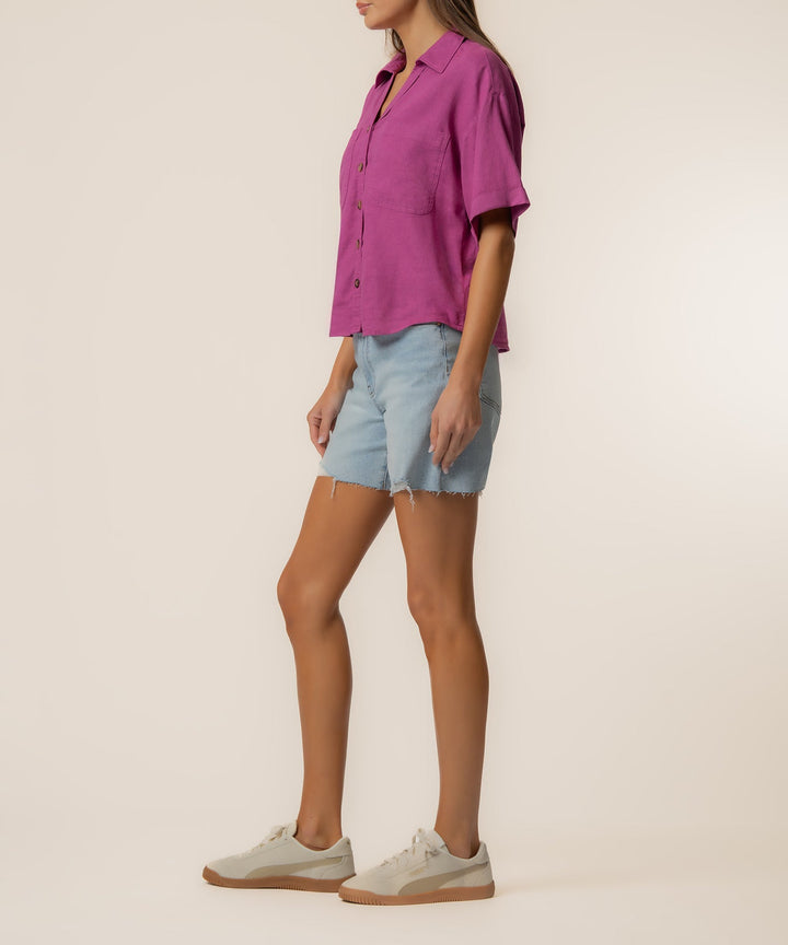BRIANNA MAGENTA BOXY BUTTON FRONT SHIRT
