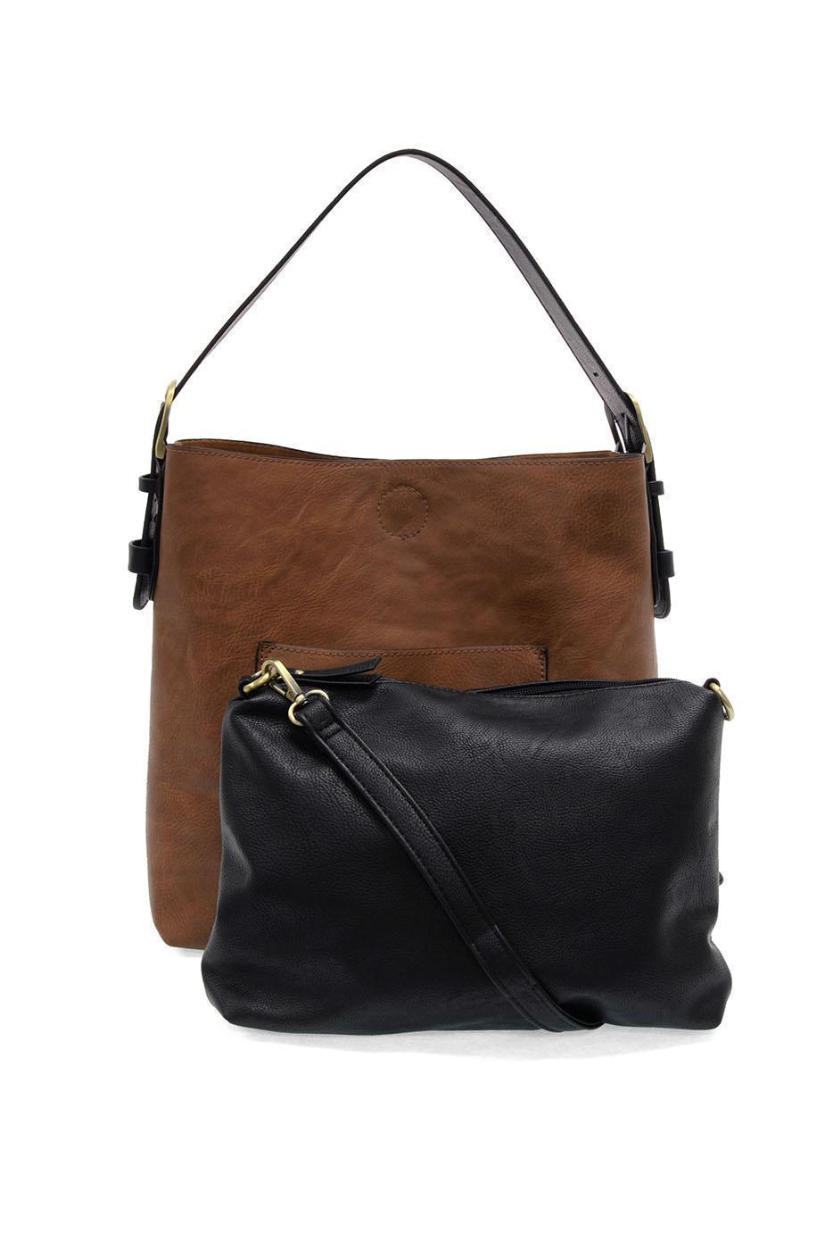 PECAN HOBO BAG WITH BLACK HANDLE