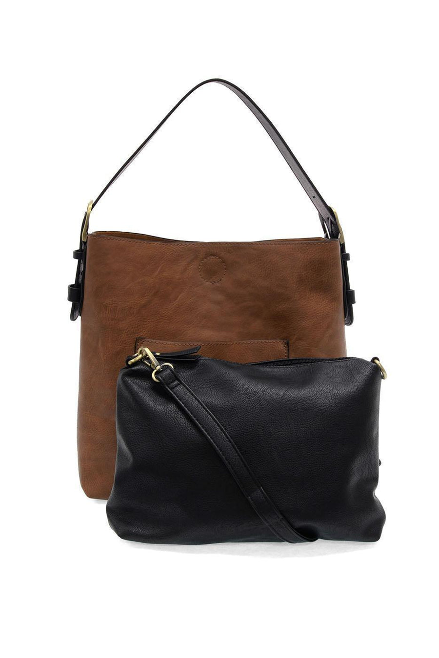 PECAN HOBO BAG WITH BLACK HANDLE
