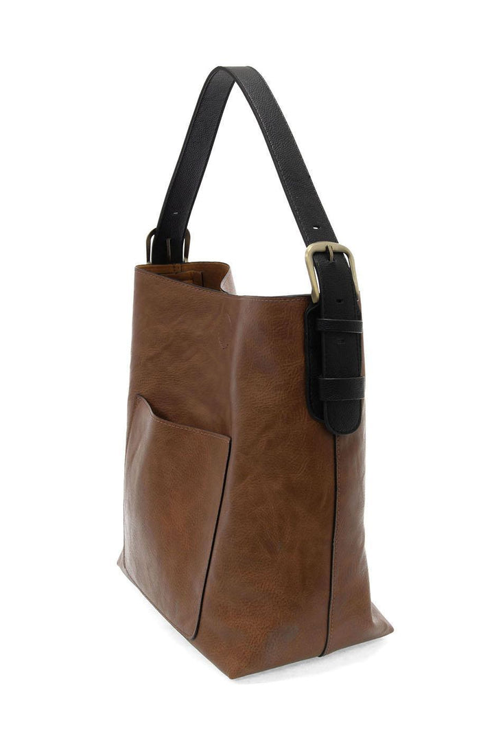 PECAN HOBO BAG WITH BLACK HANDLE