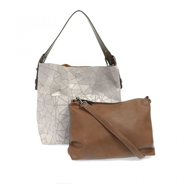 LIGHT GREY GEO TEXTURE HANDBAG
