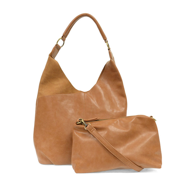 TAN DANI VINTAGE HOBO W/ FAUX SUEDE TRIM
