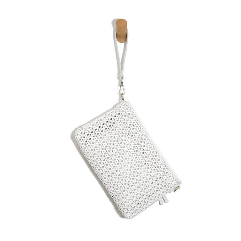 WHITE EMERY CANE WOVEN CROSSBODY