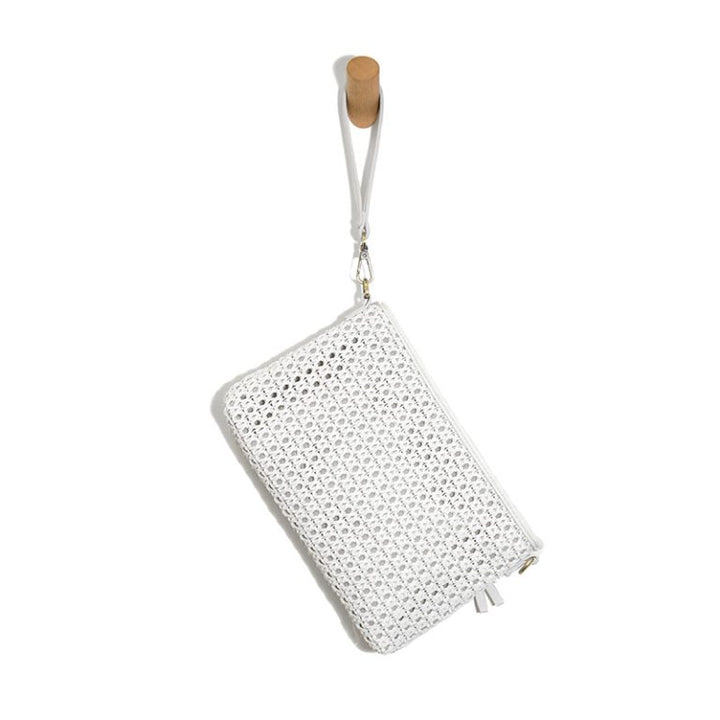 WHITE EMERY CANE WOVEN CROSSBODY