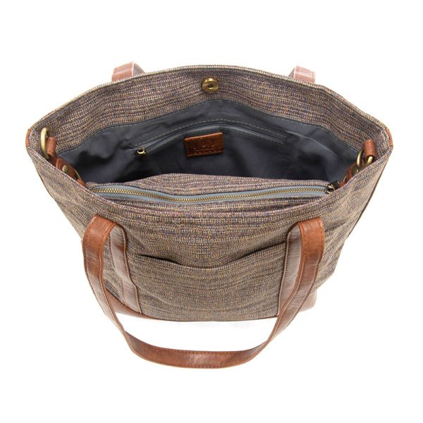 DUSTY BLUE TIA TWEED FRONT POCKET TOTE