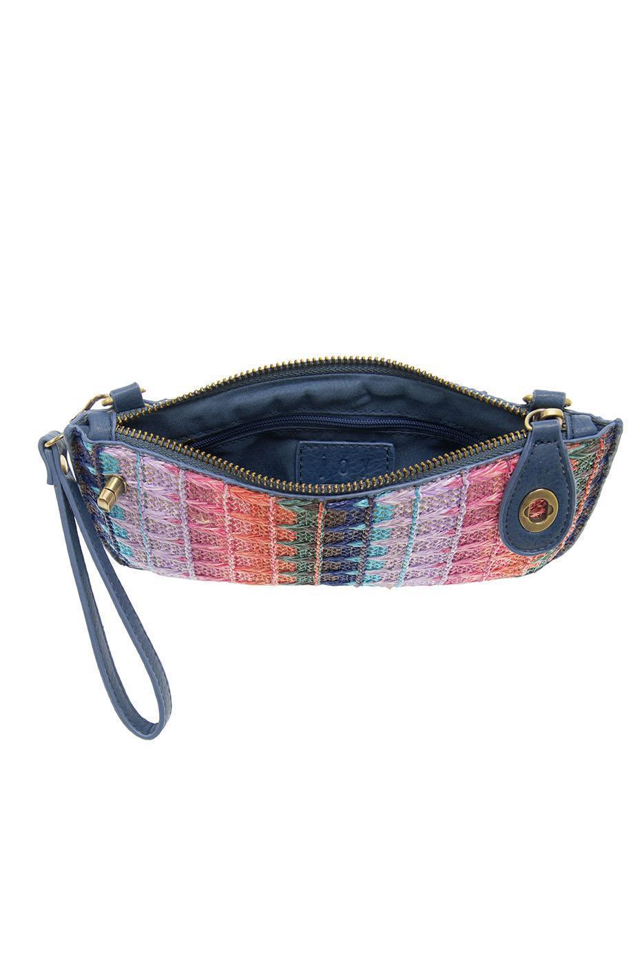 DEEP MULTI WOVEN STRIPE STRAW CORSSBODY WRISTLET