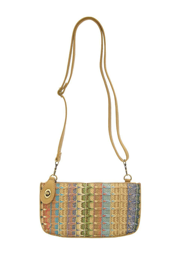 Neutral Multi Woven Stripe Crossbody Wristlet