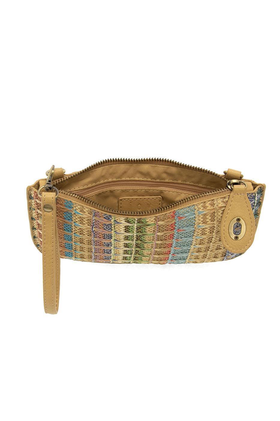 Neutral Multi Woven Stripe Crossbody Wristlet
