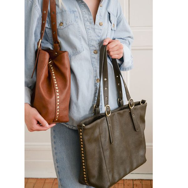 DARK MOSS SHELBY STUDDED TOTE BAG