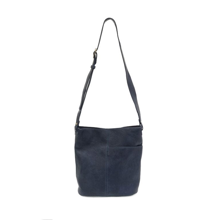 NAVY BINDI FRONT SLIP POCKET BUCKET CROSSBODY BAG
