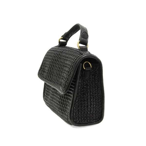 BLACK FREYA TOP HANDLE FLAP CROSSBODY BRAIDED BAG
