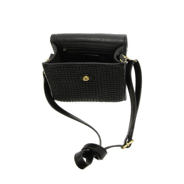 BLACK FREYA TOP HANDLE FLAP CROSSBODY BRAIDED BAG