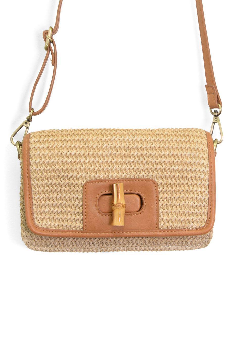 BONNIE NATURAL STRAW BAMBOO MINI TURNLOCK CROSSBODY