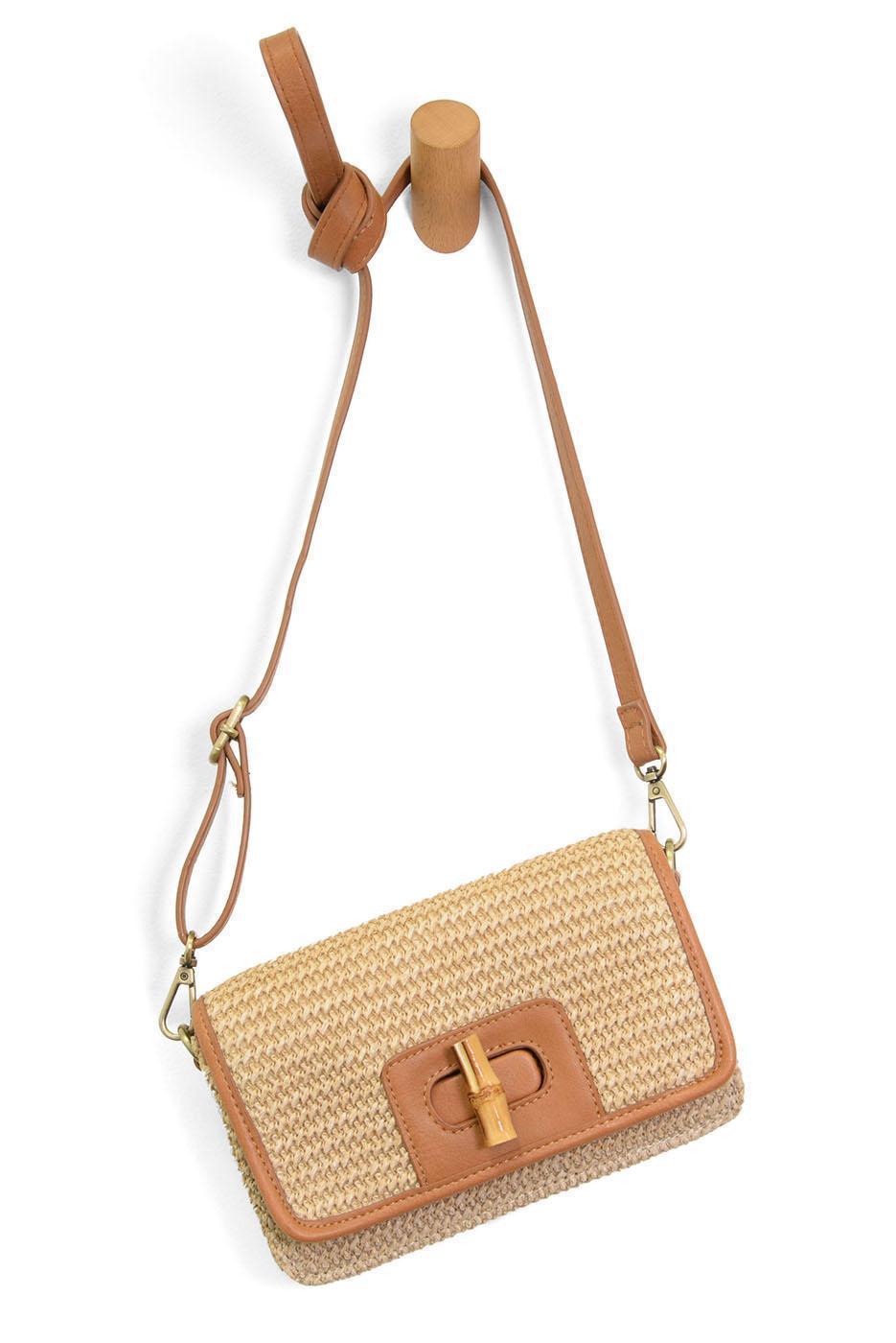 BONNIE NATURAL STRAW BAMBOO MINI TURNLOCK CROSSBODY