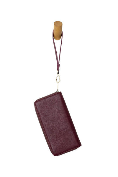 RUE WINE ZIP AROUND WALLET WITH WRIST STRAP