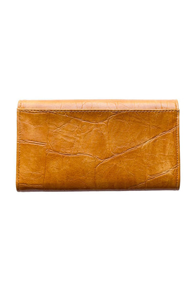 MARNIE GOLDEN TAN CROCK MINI TRI FOLD WALLET