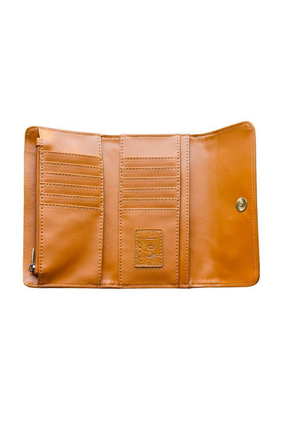 MARNIE GOLDEN TAN CROCK MINI TRI FOLD WALLET