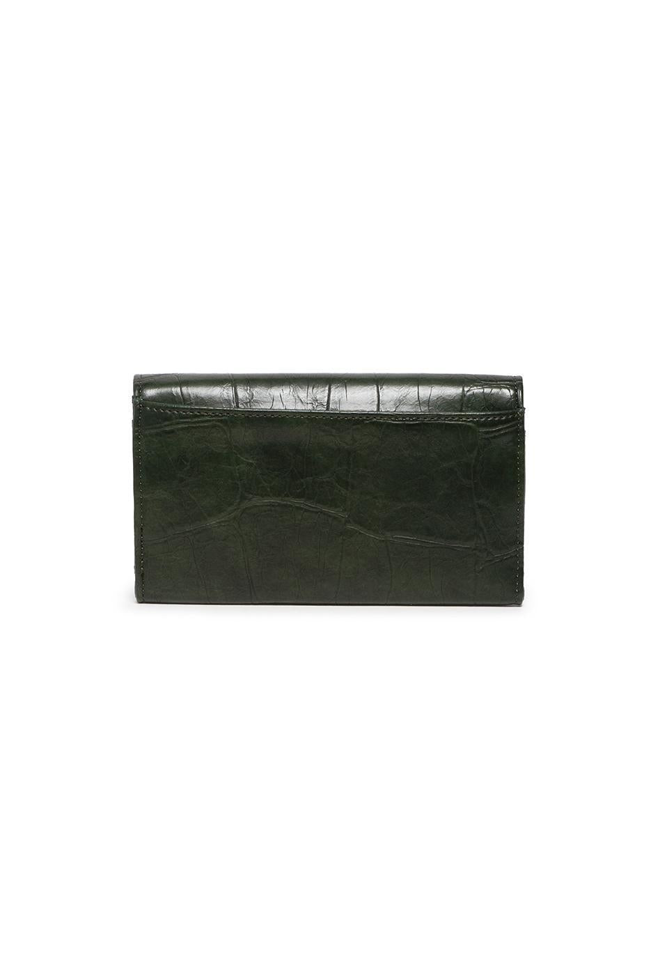 MARNIE BOTTLE GREEN CROCK MINI TRI FOLD WALLET
