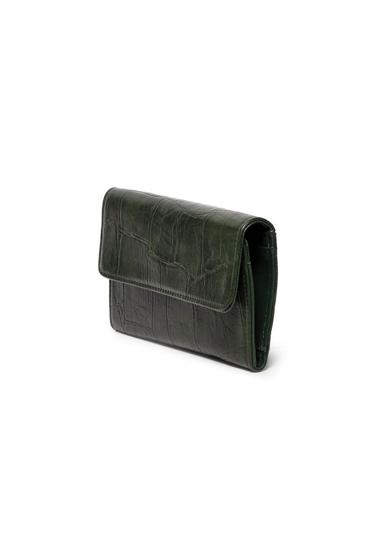 MARNIE BOTTLE GREEN CROCK MINI TRI FOLD WALLET