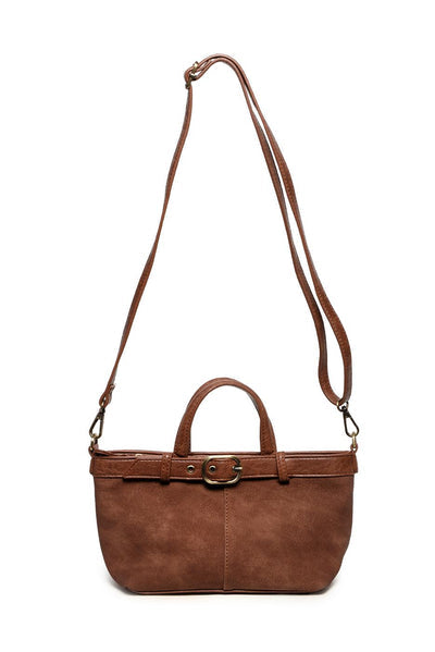 GENEVA TOFFEE SUEDED BELTED TOTE CROSSBODY BAG