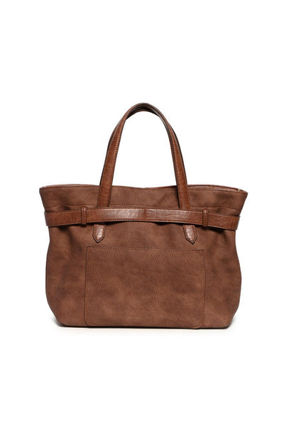 GENEVA TOFFEE SUEDED BELTED TOTE CROSSBODY BAG