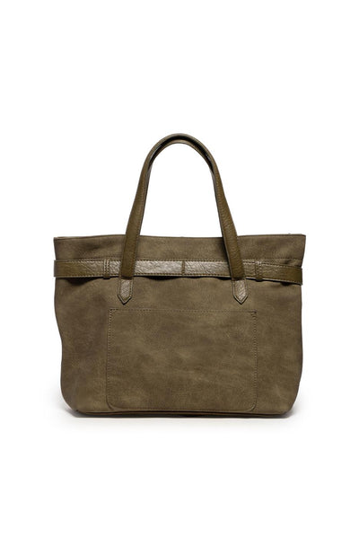 GENEVA DARK OLIVE  SUEDED BELTED TOTE CROSSBODY BAG
