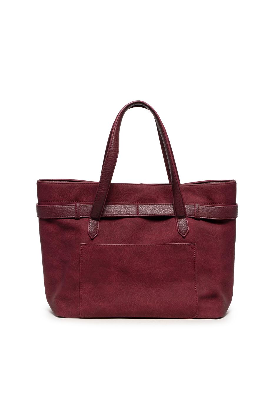 GENEVA BORDEAUX SUEDED BELTED TOTE CORSSBODY BAG
