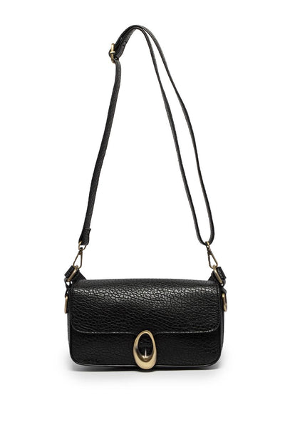 LEONA BLACK FLAP SHOULDER BAG