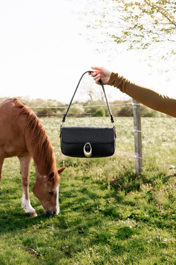 LEONA BLACK FLAP SHOULDER BAG