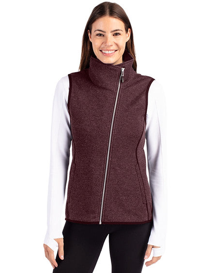 HEATHER BORDEAUX MAINSAIL SWEATER KNIT ASYMMETRICAL ZIP VEST
