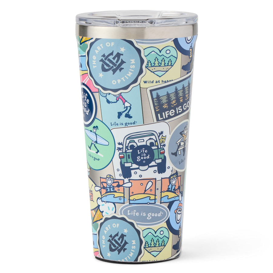 VINTAGE STICKER COLLAGE 16OZ STAINLESS CORKCICLE TUMBLER
