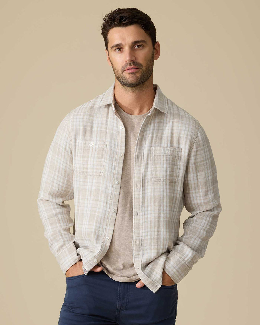 MEN'S TAUPE CHICAGO PLAID DOUBLE LAYER SHIRT
