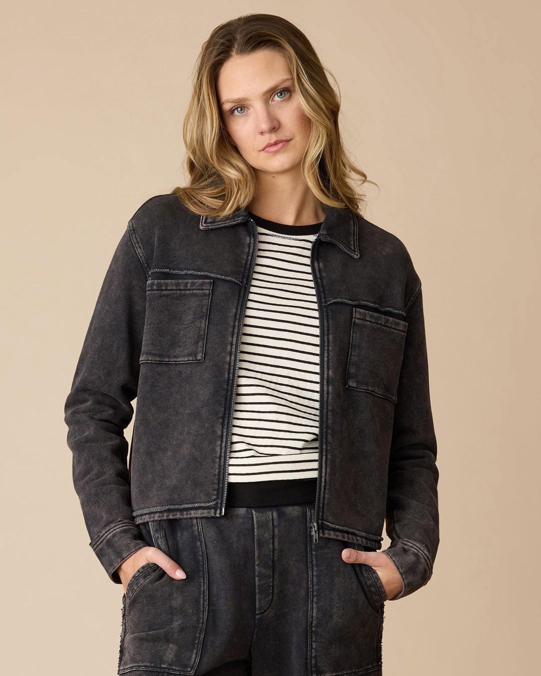 CHARLOTTE WASHED BLACK FRENCH TERRY JACKET