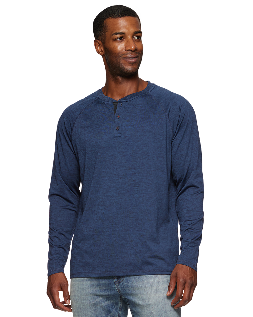 MEN'S NAVY HEATHER VICTORY PERFORMANCE HENLEY