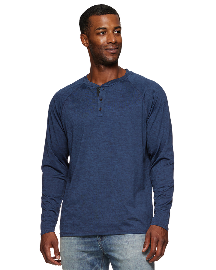 MEN'S NAVY HEATHER VICTORY PERFORMANCE HENLEY