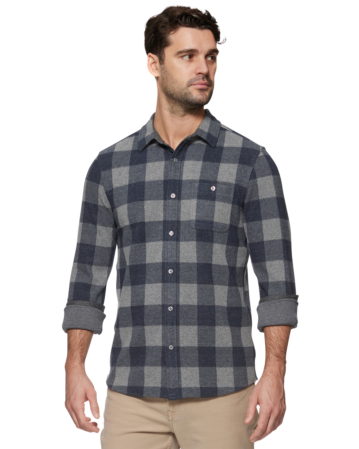 MEN'S THATCHER NAVY & GREY HERO KNIT FLANNEL SHIRT