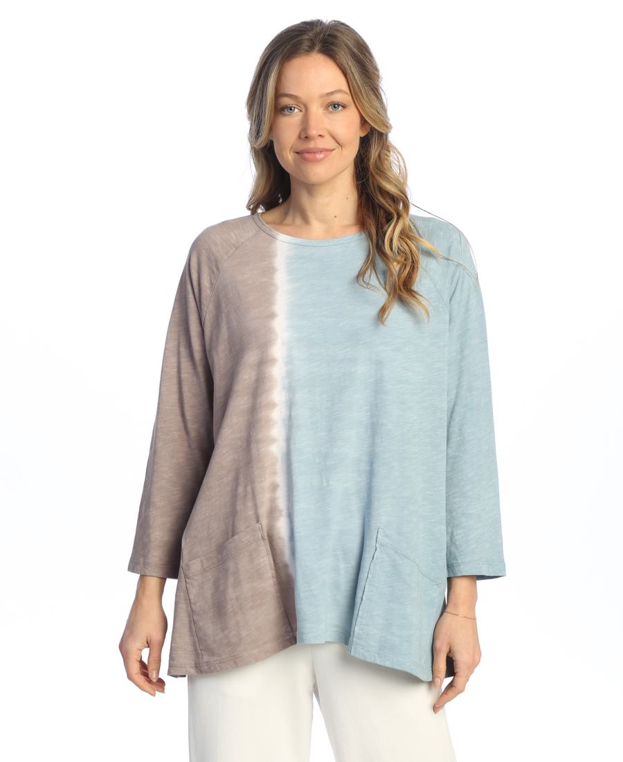MIST & MOCHA TIE DYE COTTON SLUB TUNIC TOP
