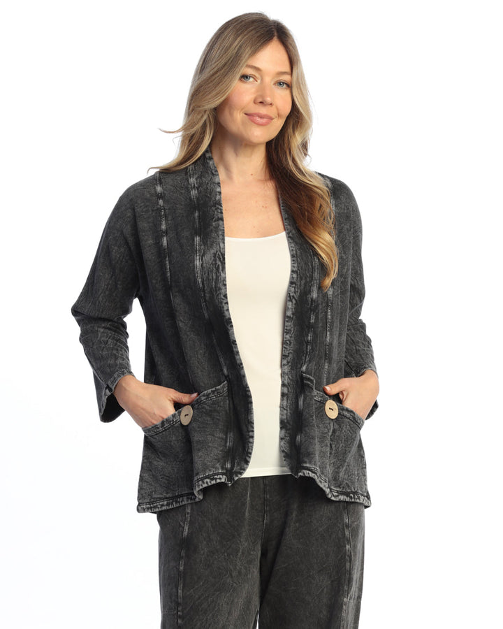 BLACK MINERAL WASHED/GARMENT DYED COTTON FLEECE JACKET