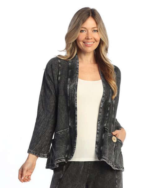 BLACK MINERAL WASHED/GARMENT DYED COTTON FLEECE JACKET