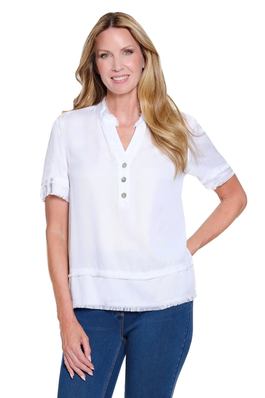 WHITE BANDED COLLAR BUTTON FRONT SHIRT