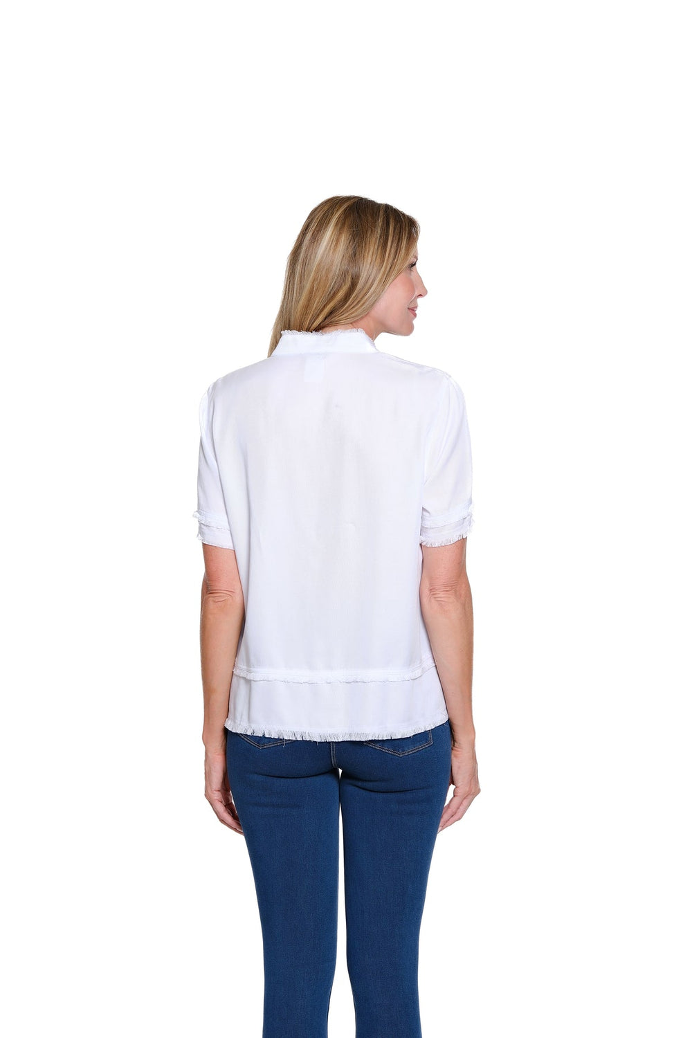 WHITE BANDED COLLAR BUTTON FRONT SHIRT
